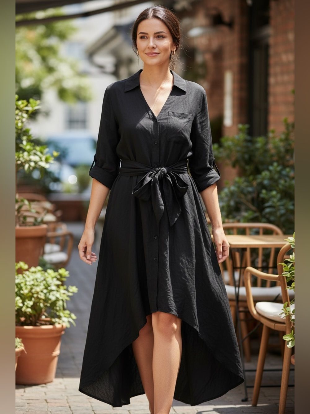 Young Fabulous & Broke YFB Black Linen Blend High Low Maxi Dress Size M